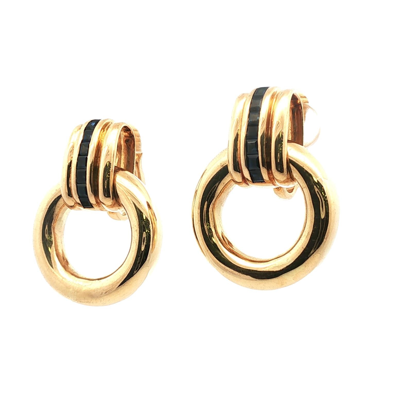 Tiffany & Company Italy Sapphire 18KYG Vintage Door Knocker Ear-Clip Earrings