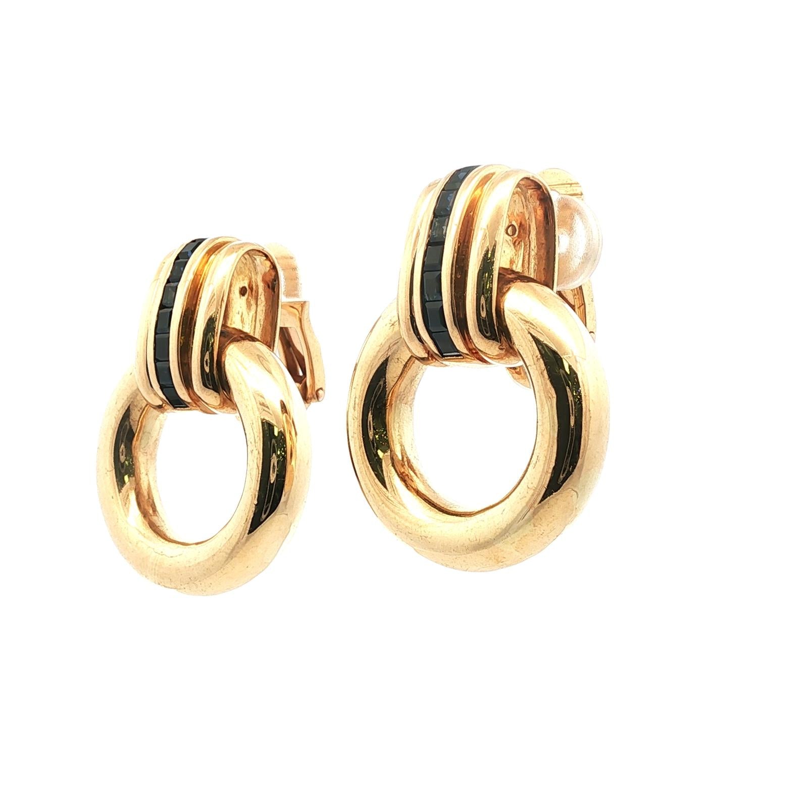 Tiffany & Company Italy Sapphire 18KYG Vintage Door Knocker Ear-Clip Earrings