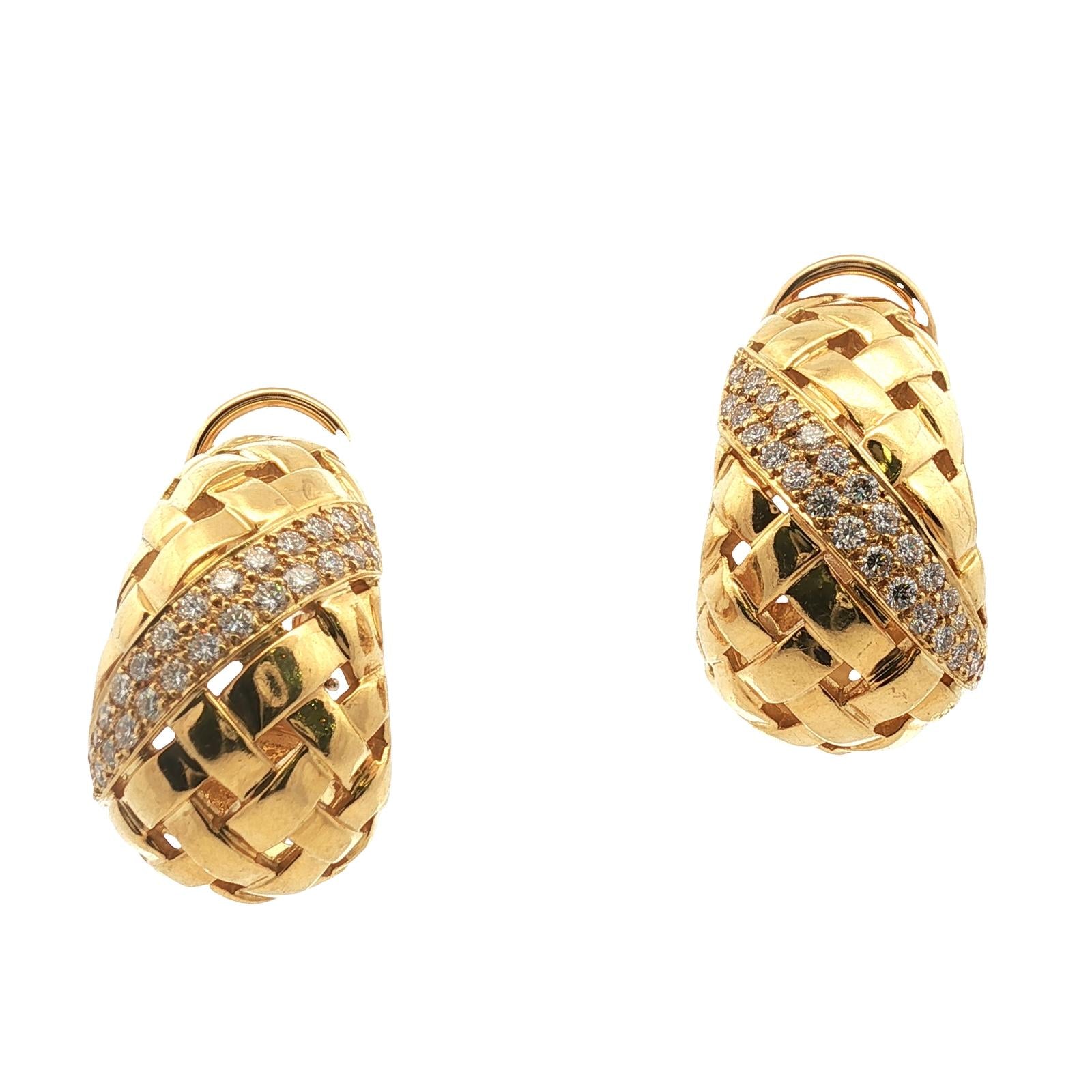 Tiffany & Company Diamond Vannerie Basket Weave 18 Karat Yellow Gold Earrings