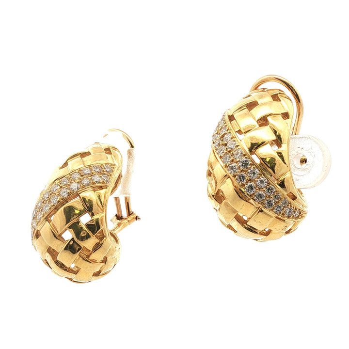 Tiffany & Company Diamond Vannerie Basket Weave 18 Karat Yellow Gold Earrings