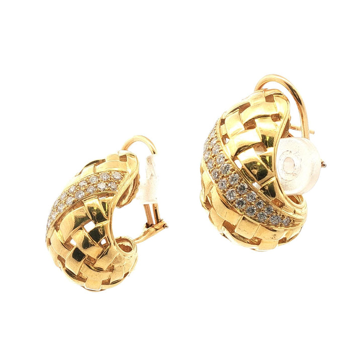 Tiffany & Company Diamond Vannerie Basket Weave 18 Karat Yellow Gold Earrings