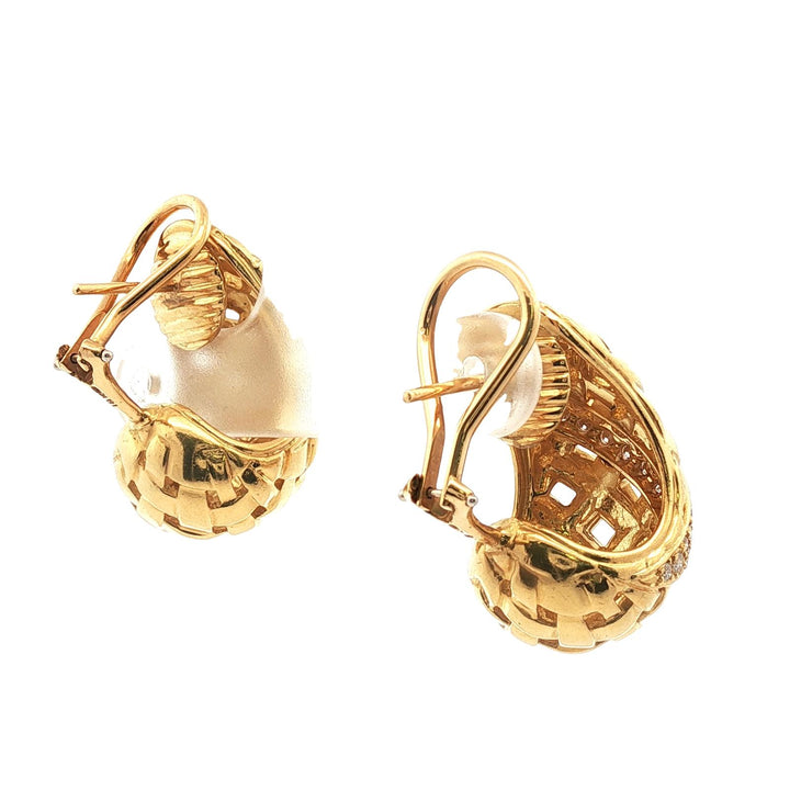 Tiffany & Company Diamond Vannerie Basket Weave 18 Karat Yellow Gold Earrings