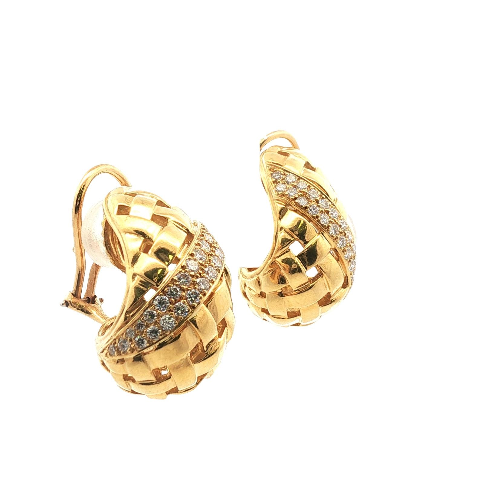Tiffany & Company Diamond Vannerie Basket Weave 18 Karat Yellow Gold Earrings