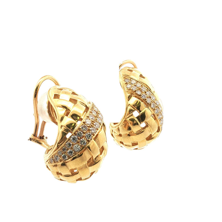 Tiffany & Company Diamond Vannerie Basket Weave 18 Karat Yellow Gold Earrings
