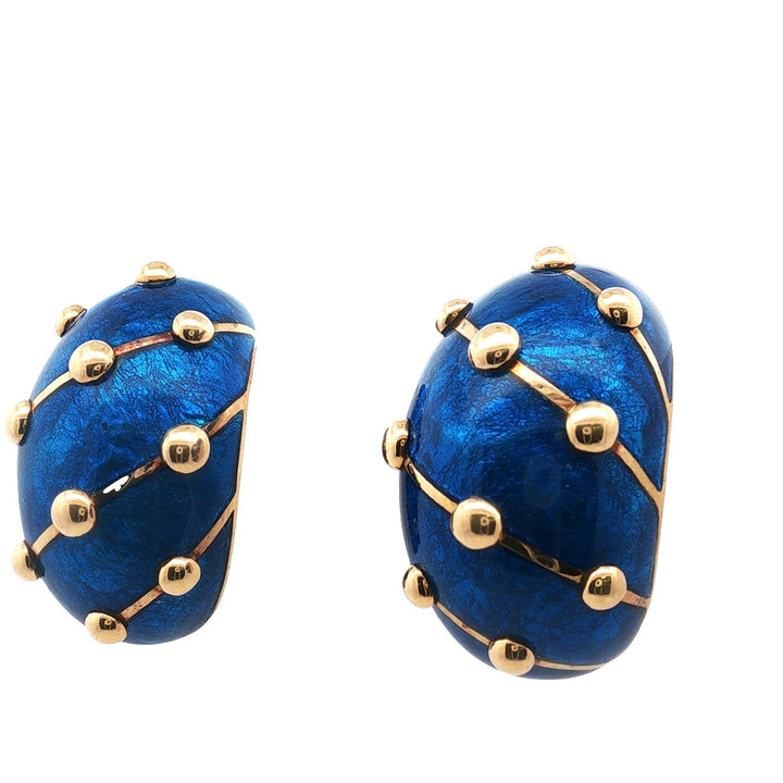 Tiffany & Company Schlumberger Blue Enamel 18KYG Large Banana Earclip Earrings