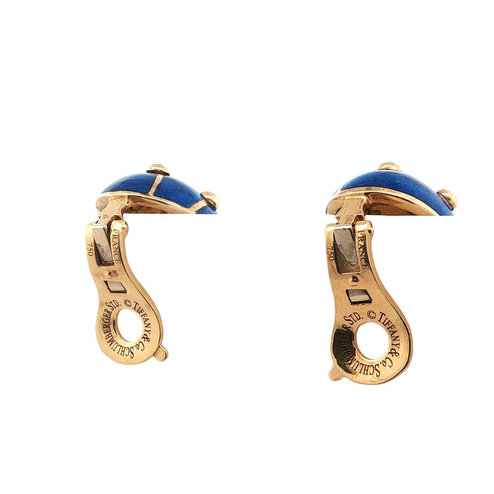 Tiffany & Company Schlumberger Blue Enamel 18KYG Large Banana Earclip Earrings