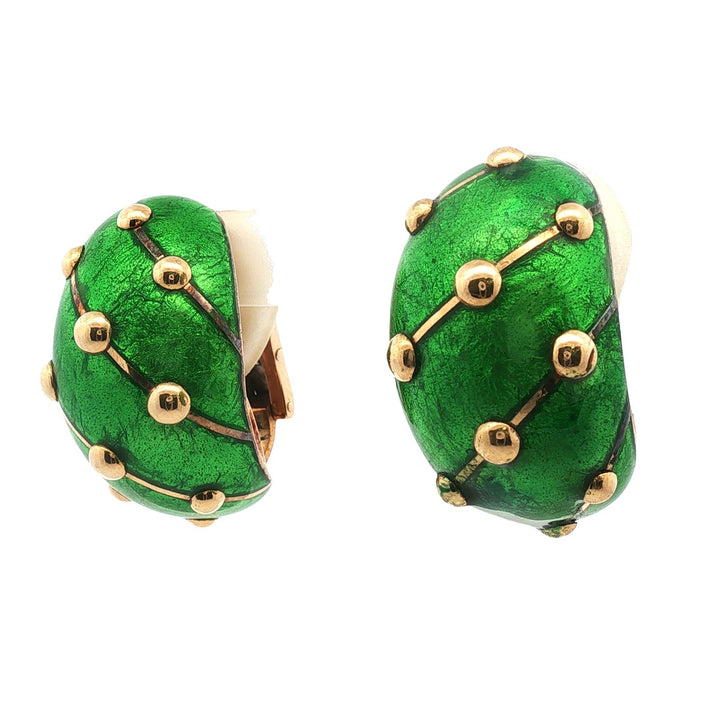 Tiffany & Co. Jean Schlumberger Green Enamel 18KYG Large Banana EarClip Earrings