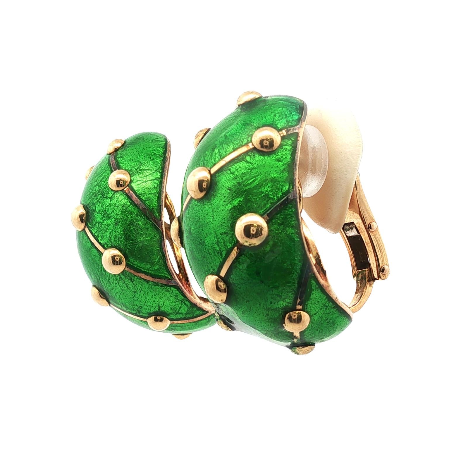 Tiffany & Co. Jean Schlumberger Green Enamel 18KYG Large Banana EarClip Earrings