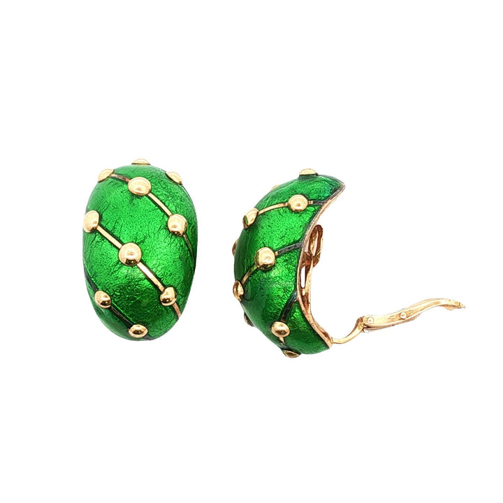 Tiffany & Co. Jean Schlumberger Green Enamel 18KYG Large Banana EarClip Earrings
