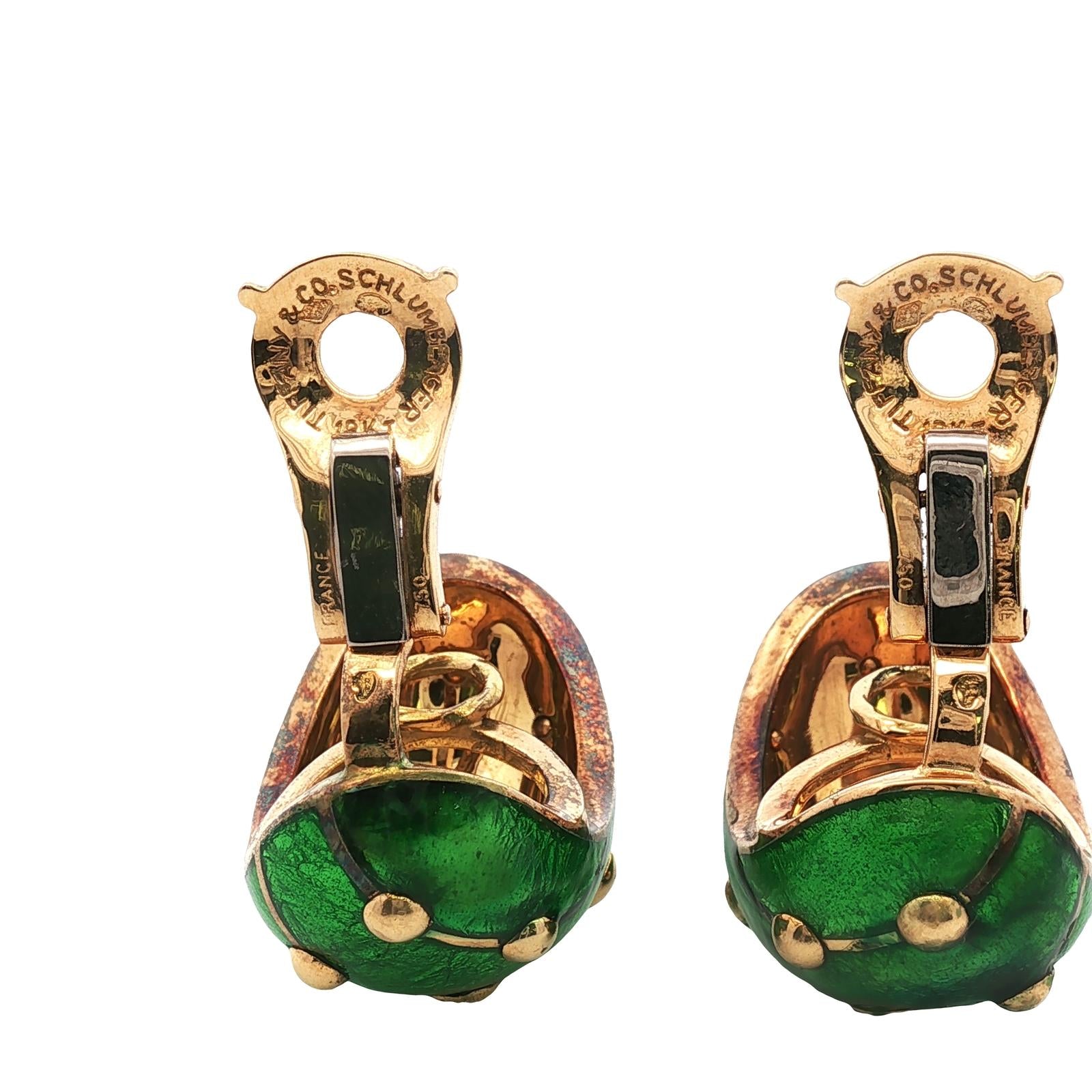 Tiffany & Co. Jean Schlumberger Green Enamel 18KYG Large Banana EarClip Earrings