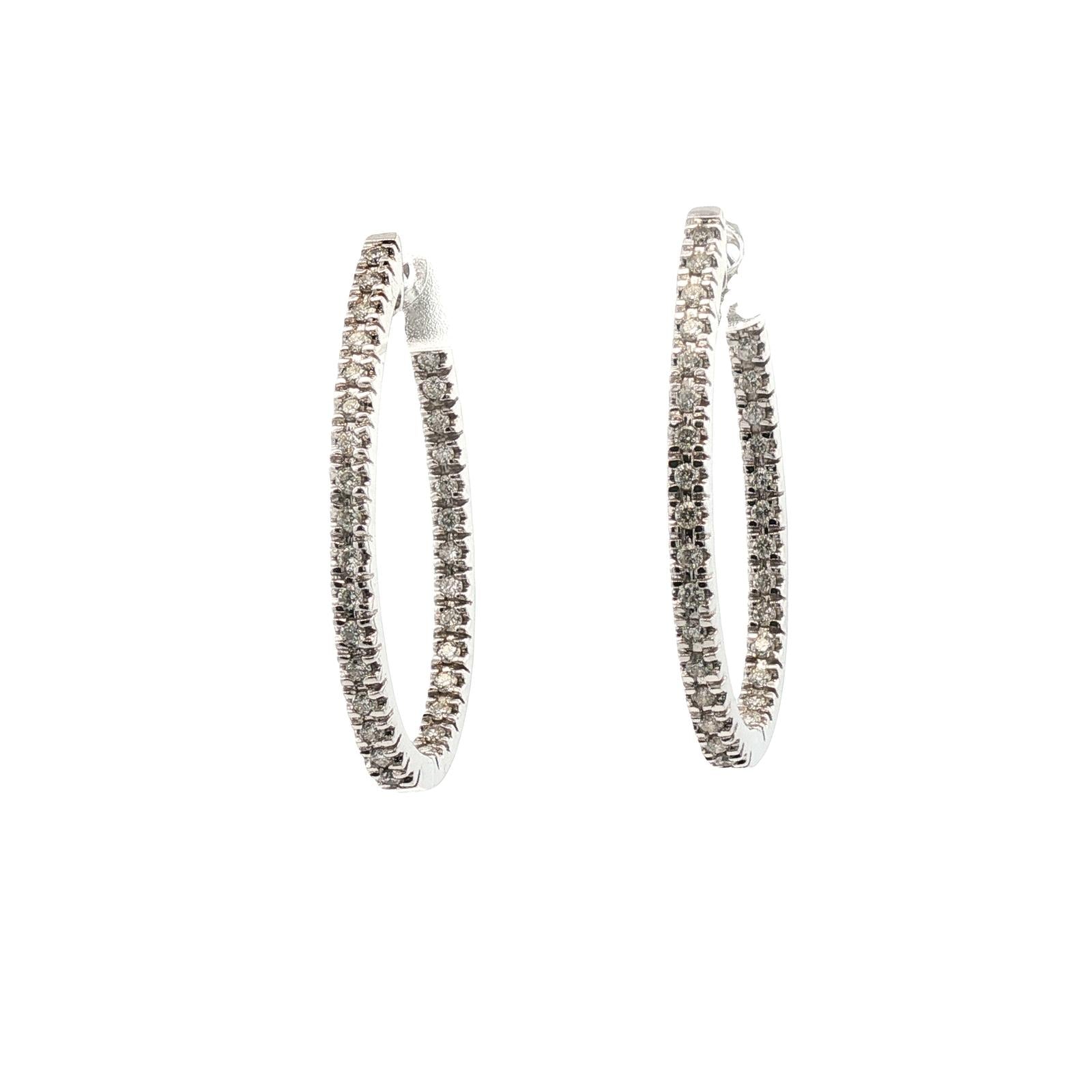 Oval Shape Diamond Inside Outside Hoop Earrings