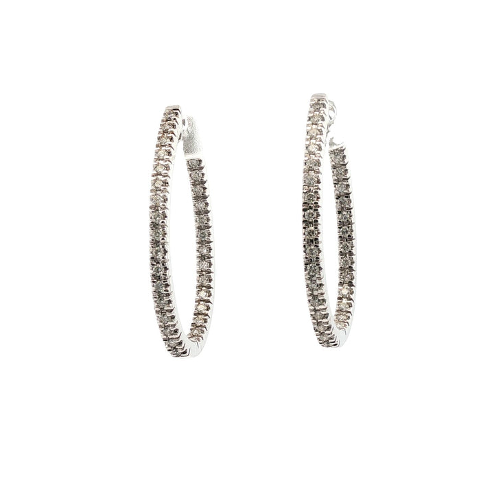 Oval Shape Diamond Inside Outside Hoop Earrings