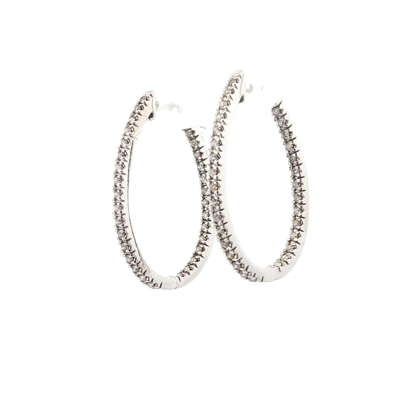 Oval Shape Diamond Inside Outside Hoop Earrings