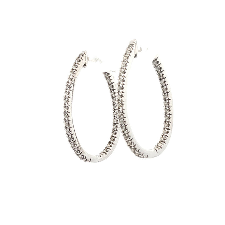 Oval Shape Diamond Inside Outside Hoop Earrings