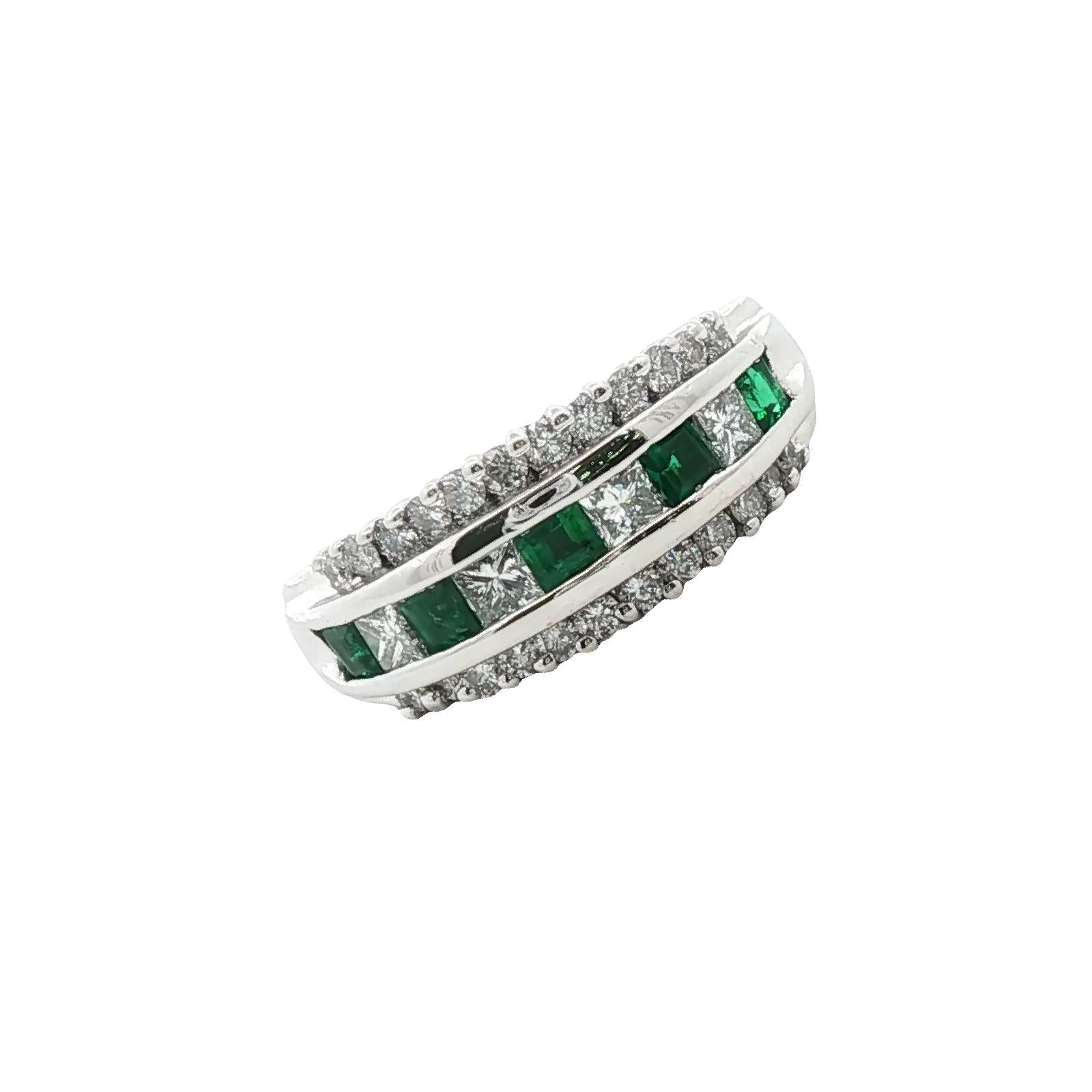 Diamond Emerald Platinum Wedding Anniversary Stacking Band Ring