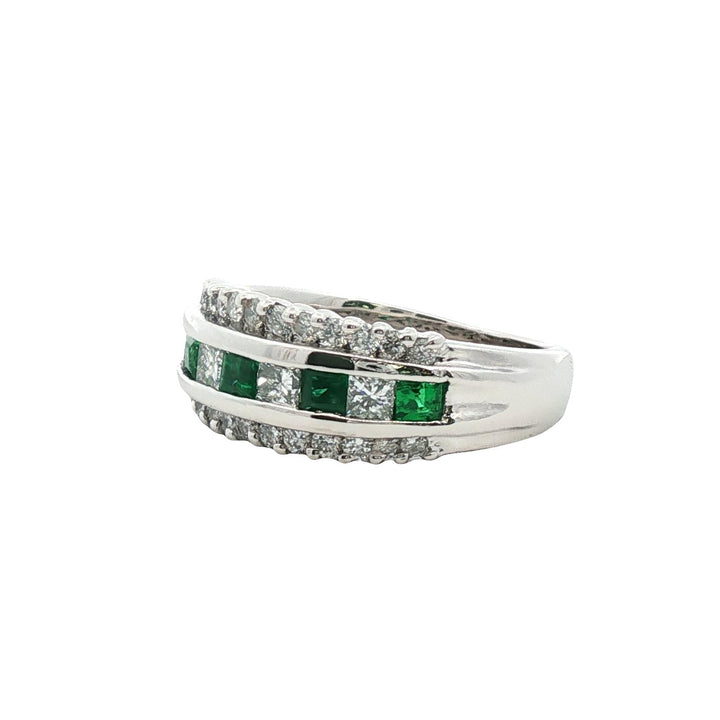 Diamond Emerald Platinum Wedding Anniversary Stacking Band Ring