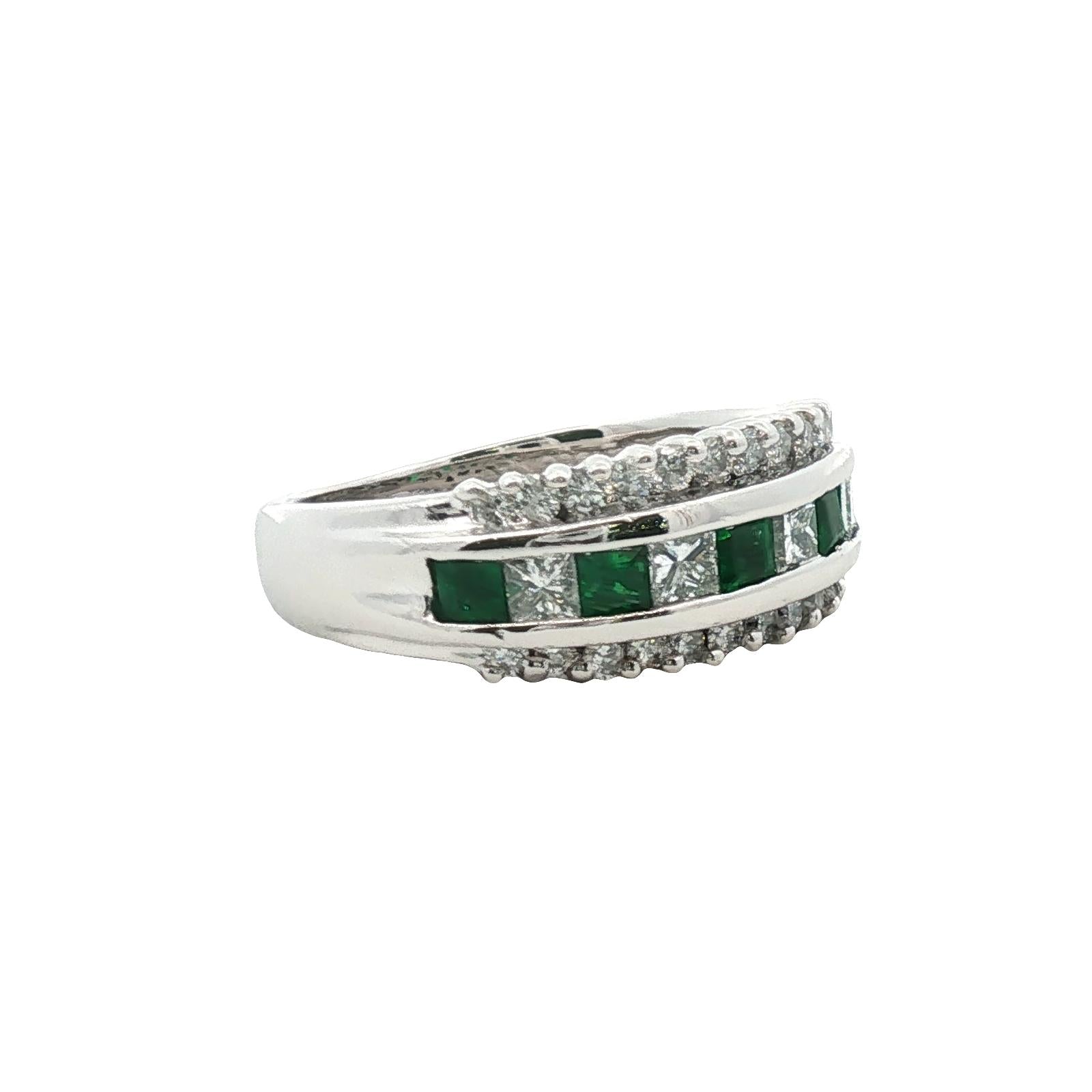 Diamond Emerald Platinum Wedding Anniversary Stacking Band Ring