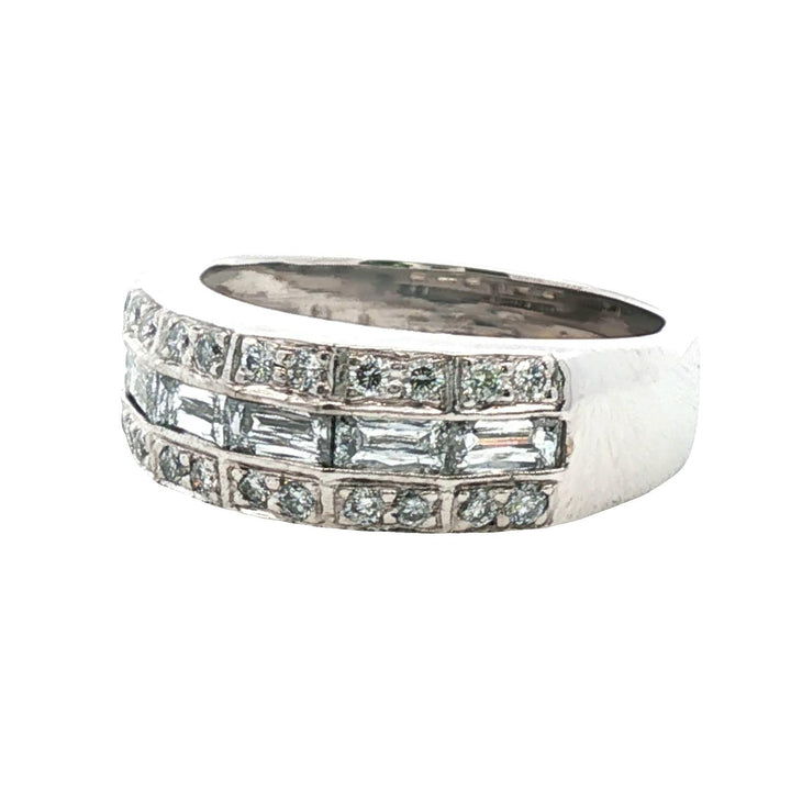 Baguette & Round Brilliant Cut Diamond 18 Karat White Gold Band Ring