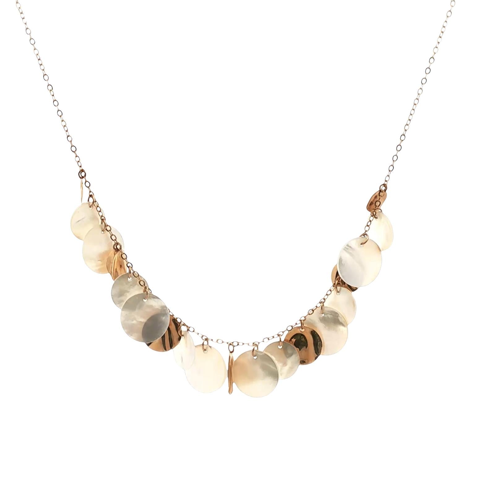 Mother Of Pearl 14 Karat Yellow Gold Disc Dangle Necklace