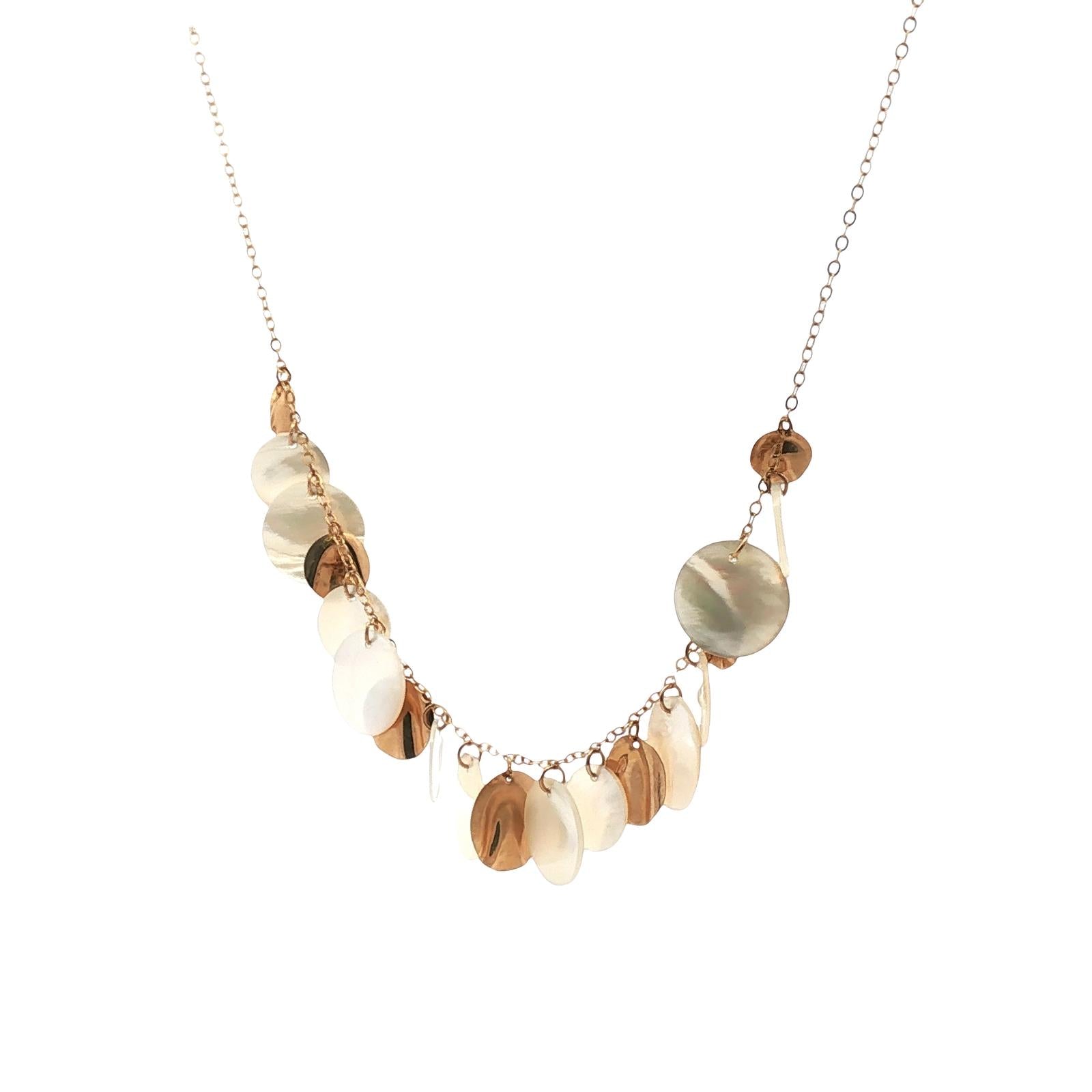 Mother Of Pearl 14 Karat Yellow Gold Disc Dangle Necklace