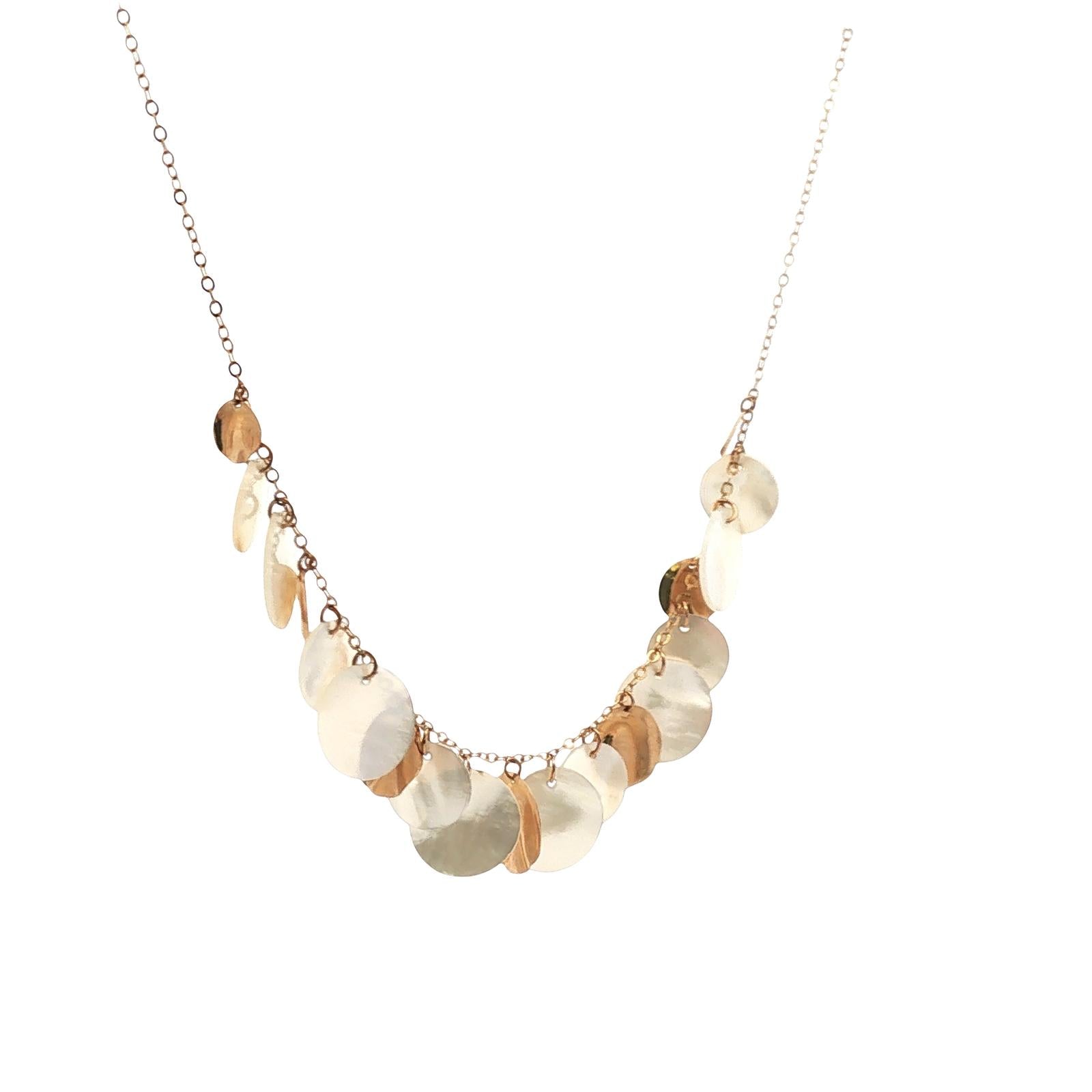Mother Of Pearl 14 Karat Yellow Gold Disc Dangle Necklace