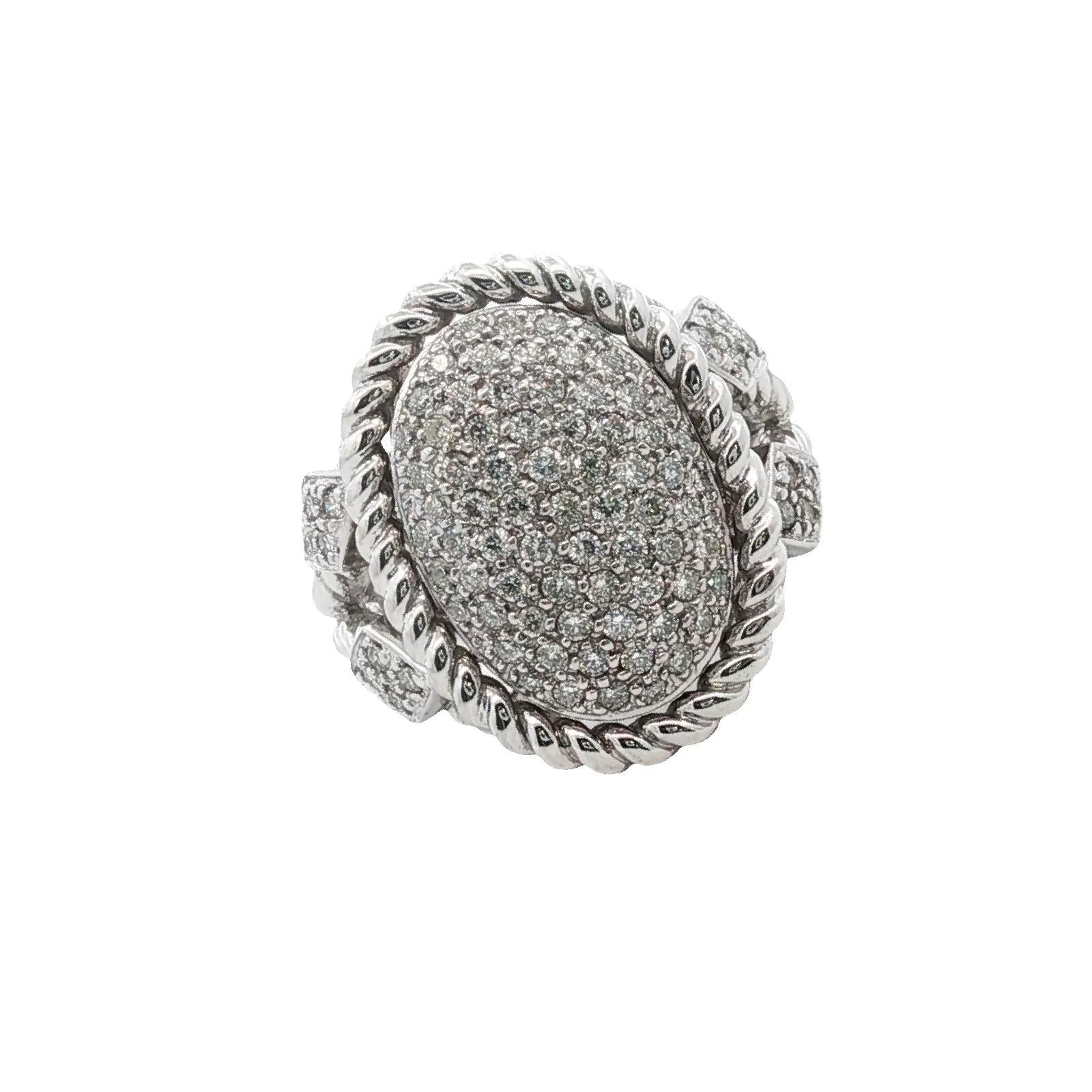 Pavé Diamond 14 Karat White Gold Cable Split Shank Ring