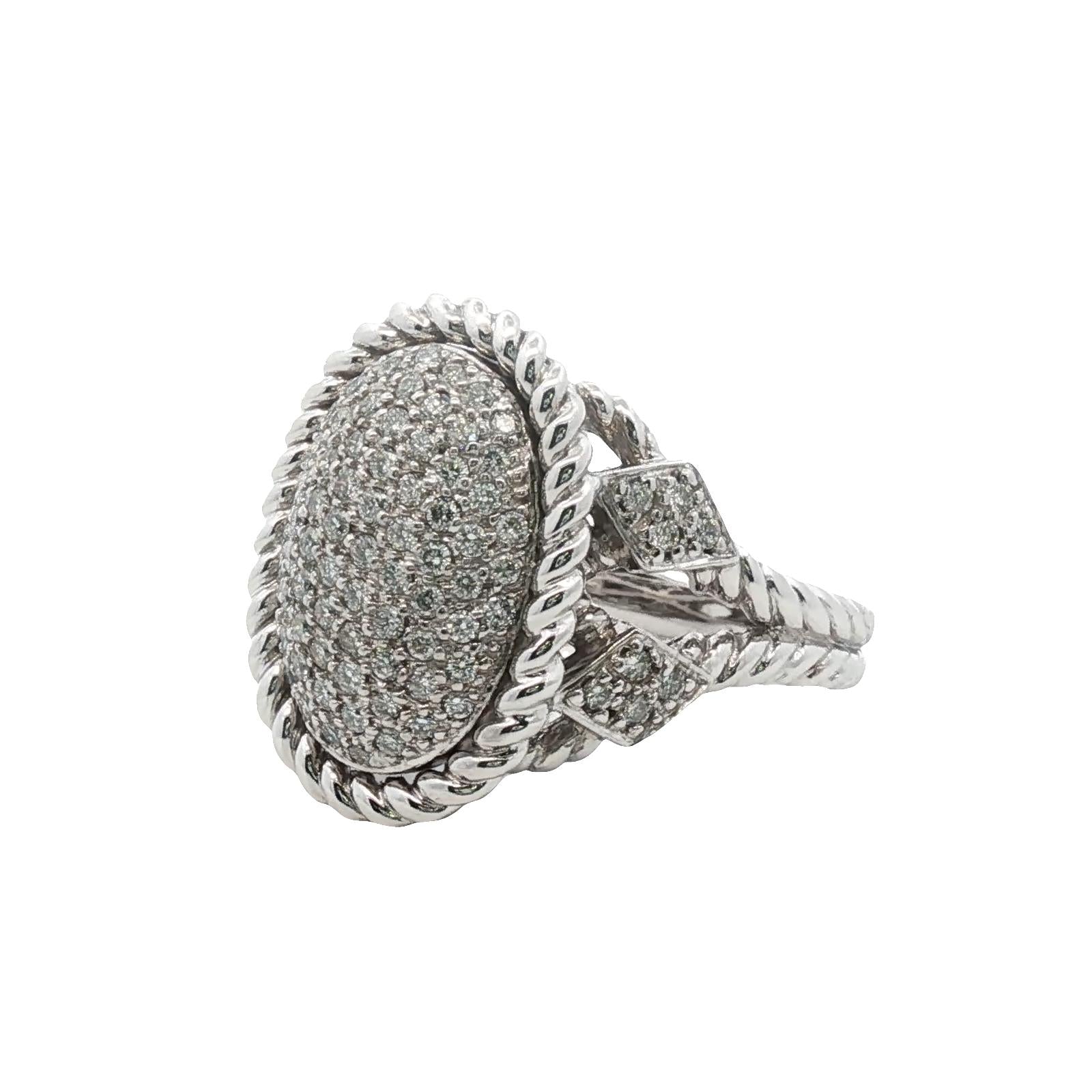 Pavé Diamond 14 Karat White Gold Cable Split Shank Ring