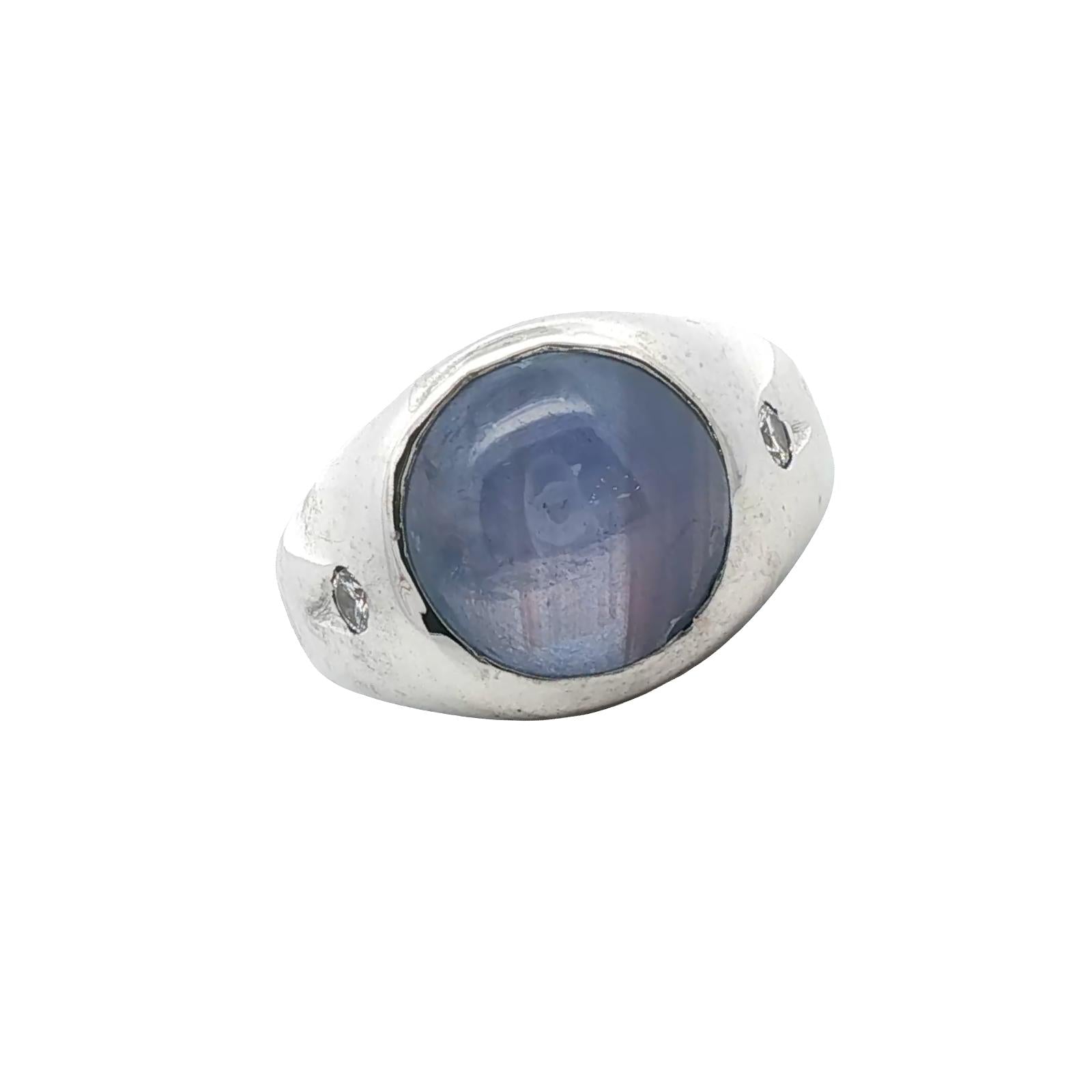 Star Sapphire Diamond 14 Karat White Gold Unisex Ring