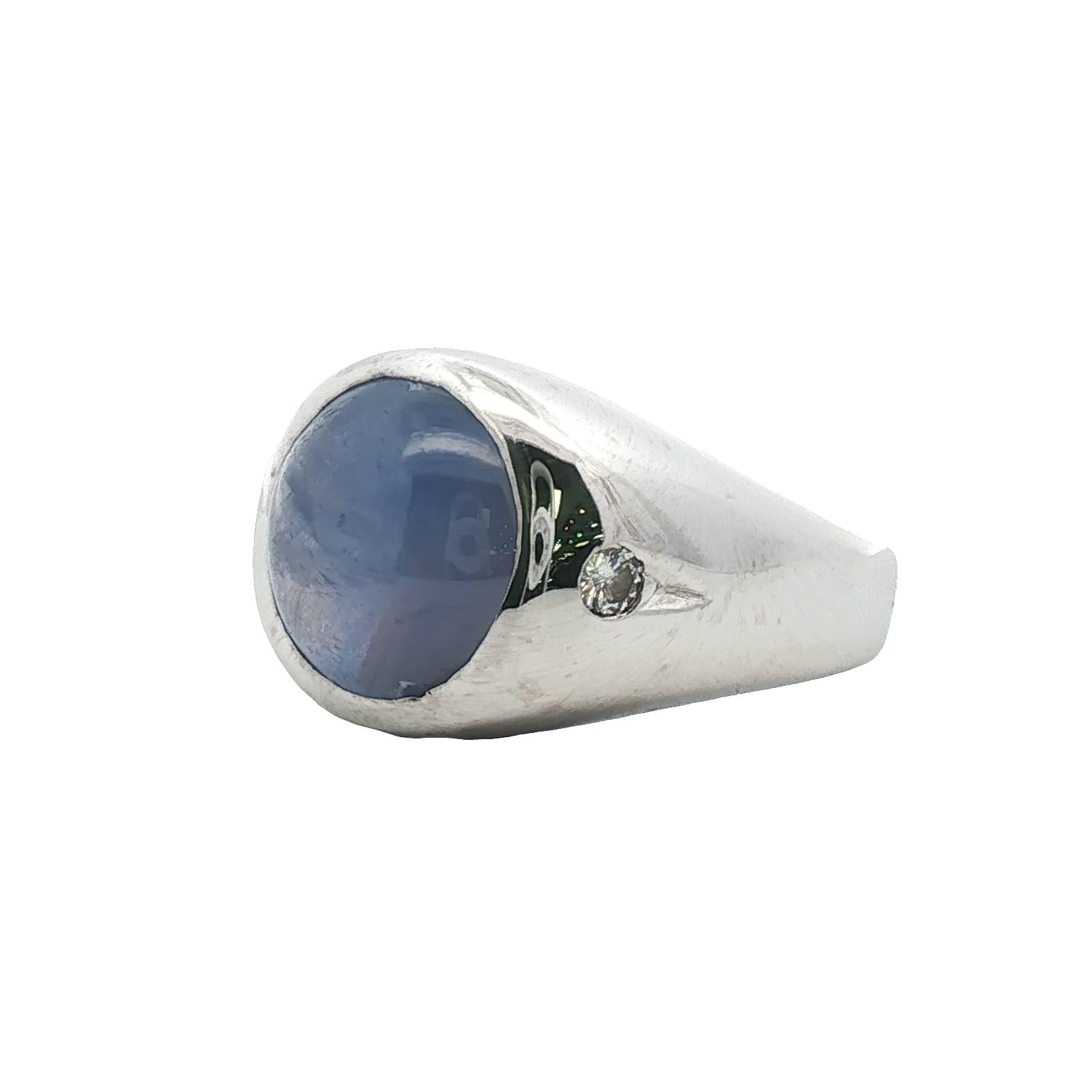 Star Sapphire Diamond 14 Karat White Gold Unisex Ring