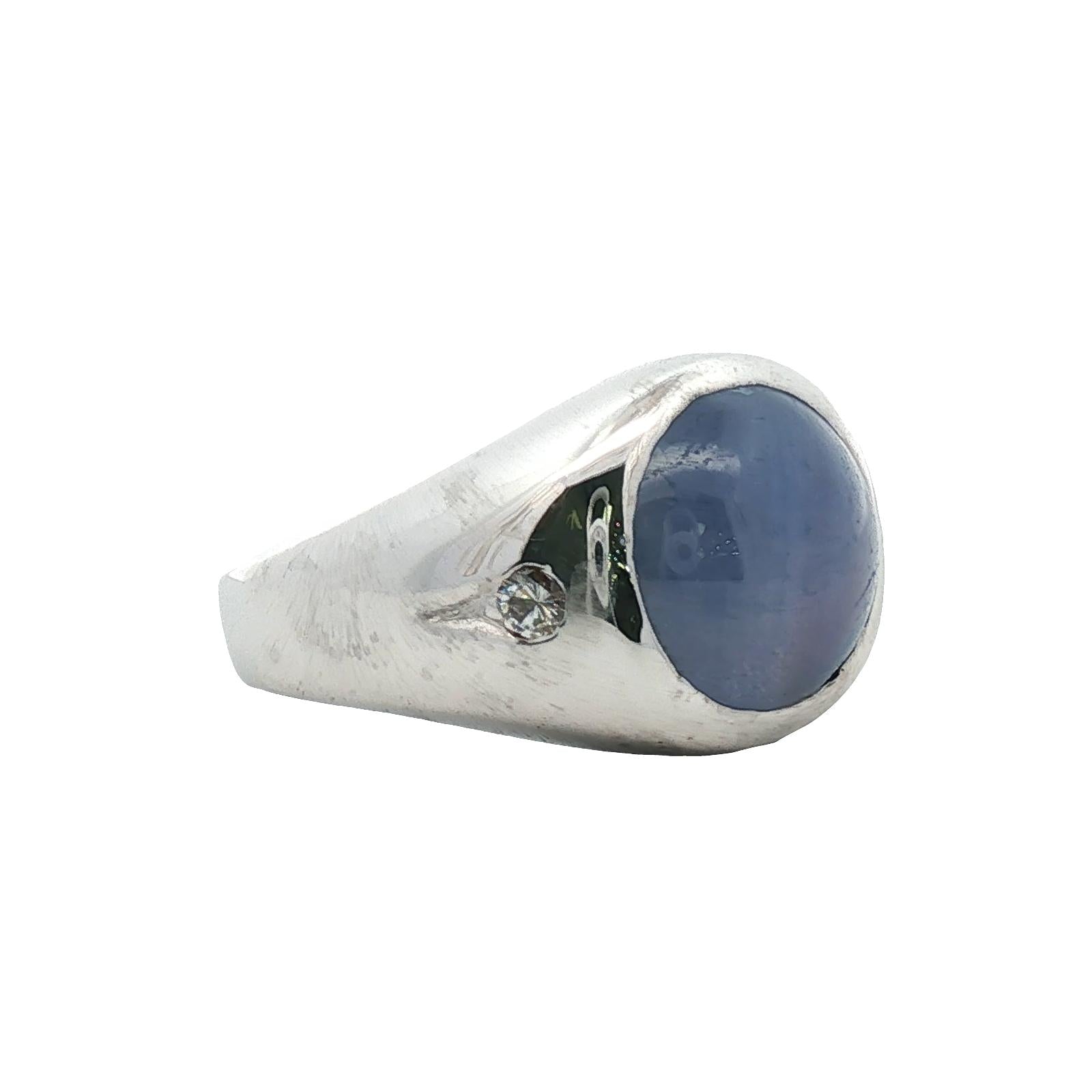 Star Sapphire Diamond 14 Karat White Gold Unisex Ring