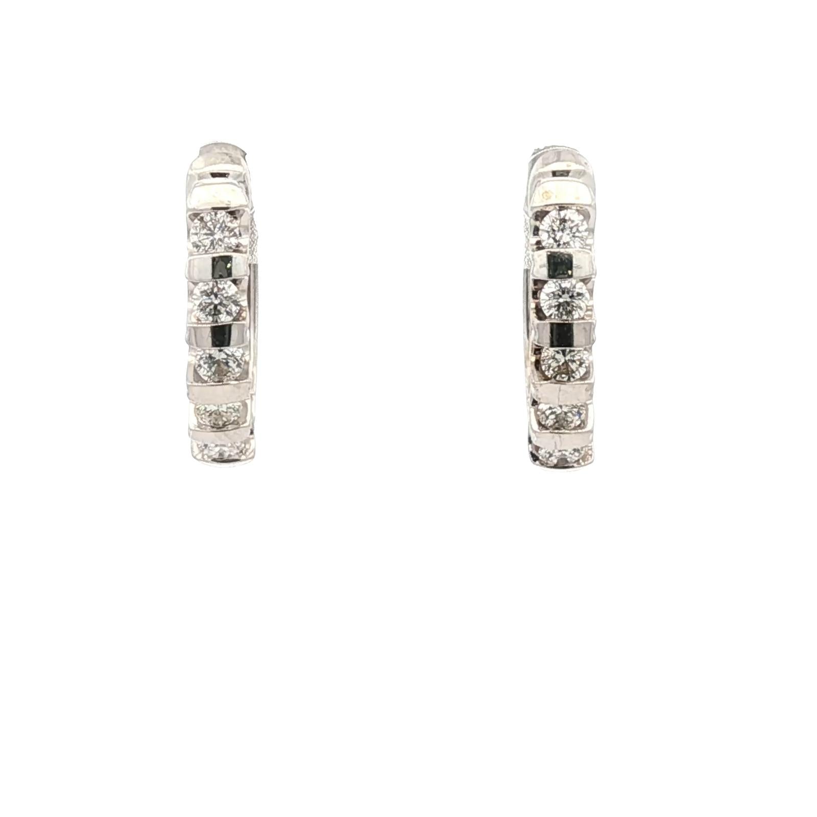 Diamond 14 Karat White Gold Half-Hoop Modern Earrings