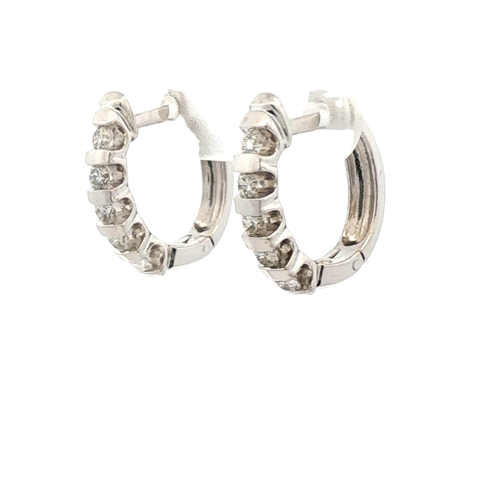 Diamond 14 Karat White Gold Half-Hoop Modern Earrings
