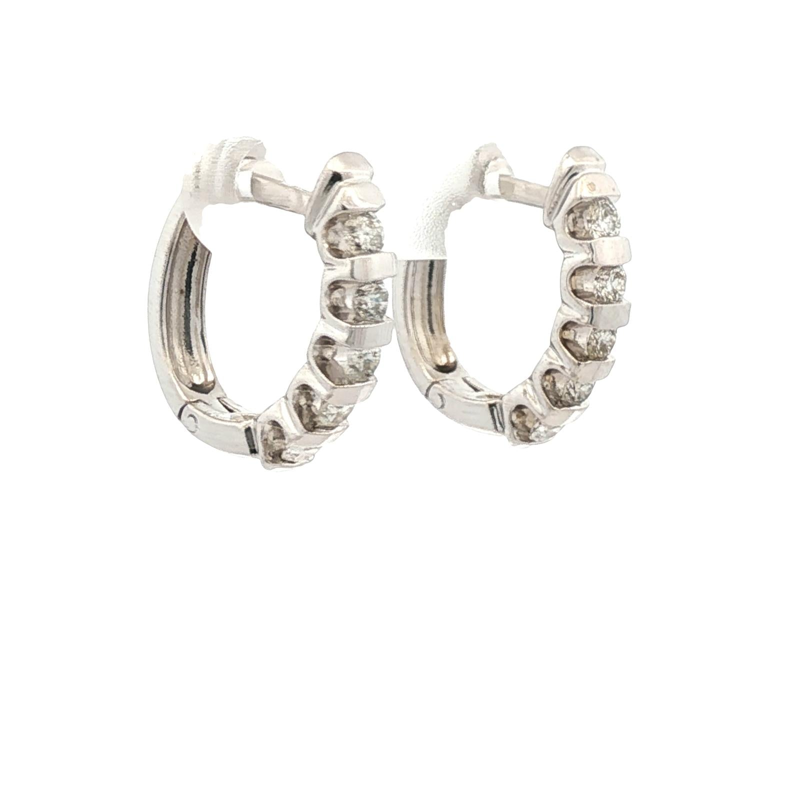 Diamond 14 Karat White Gold Half-Hoop Modern Earrings