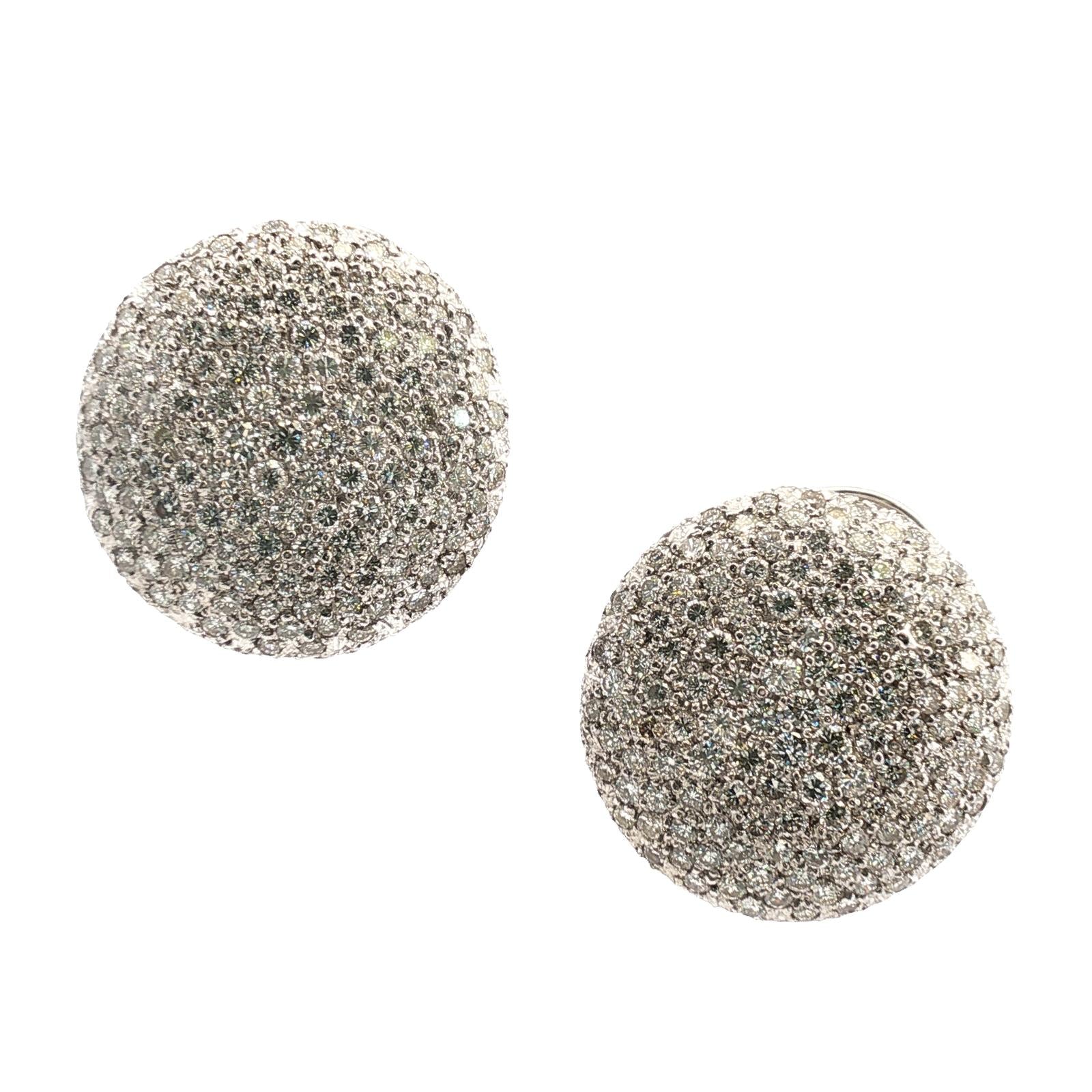 Pavé Diamond 18 Karat White Gold Round Button Leverback Earrings