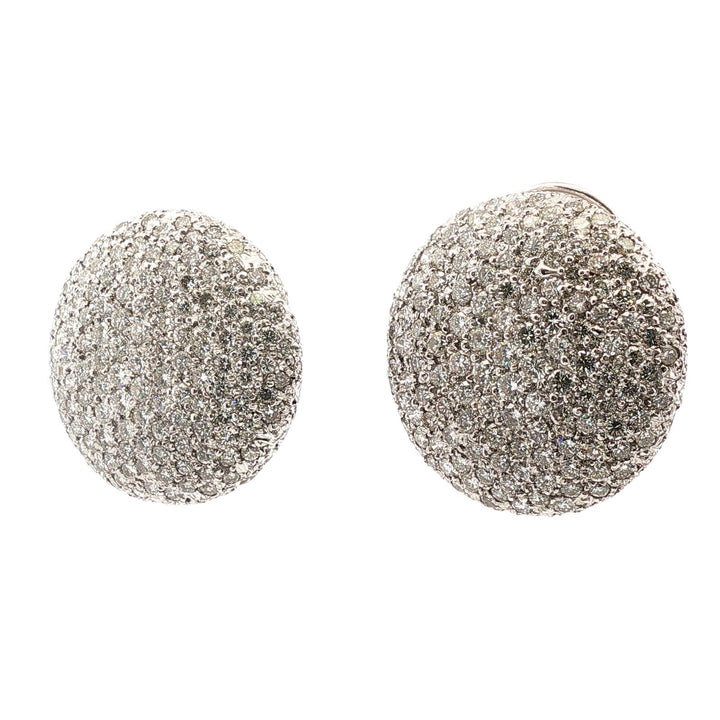 Pavé Diamond 18 Karat White Gold Round Button Leverback Earrings