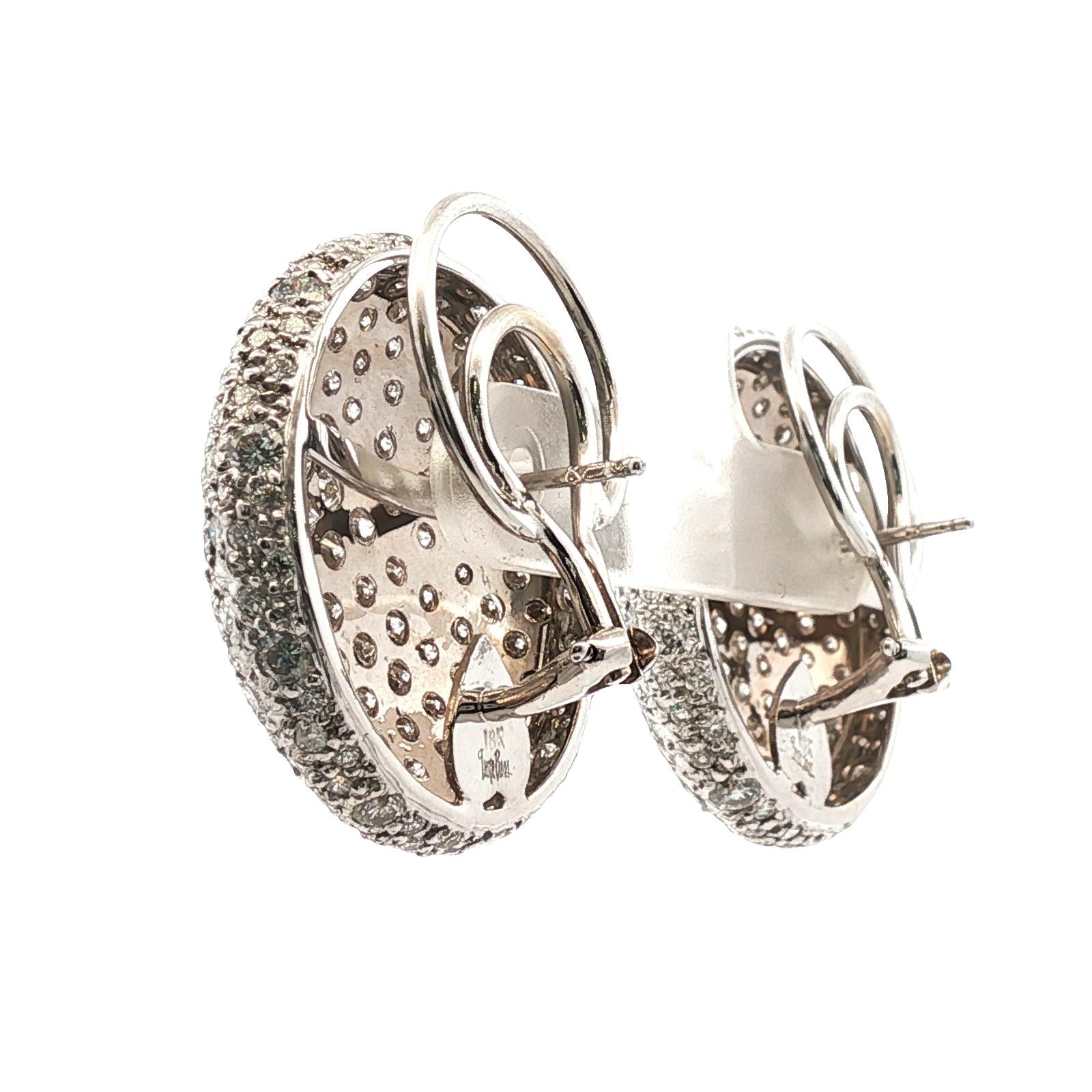 Pavé Diamond 18 Karat White Gold Round Button Leverback Earrings