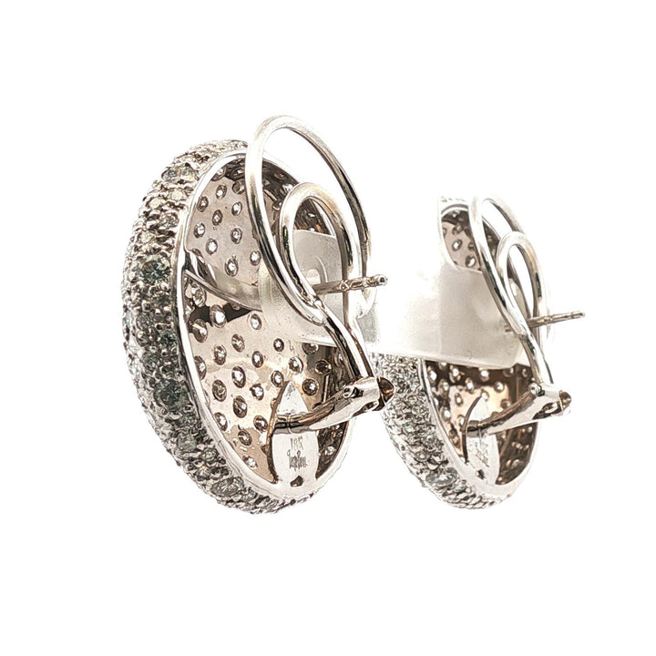 Pavé Diamond 18 Karat White Gold Round Button Leverback Earrings
