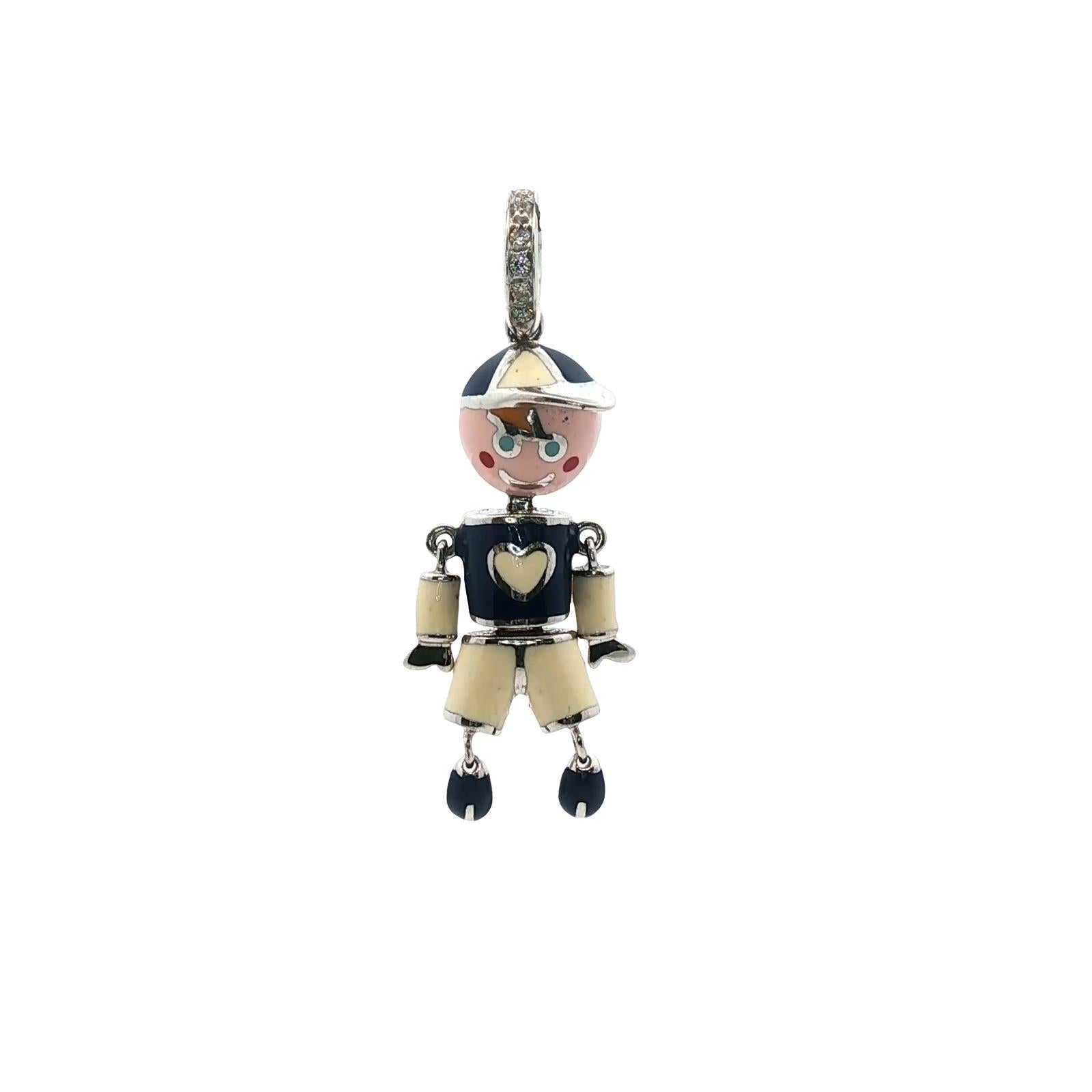 Aaron Basha Marionette Doll Charm 18KWG Diamond White & Blue