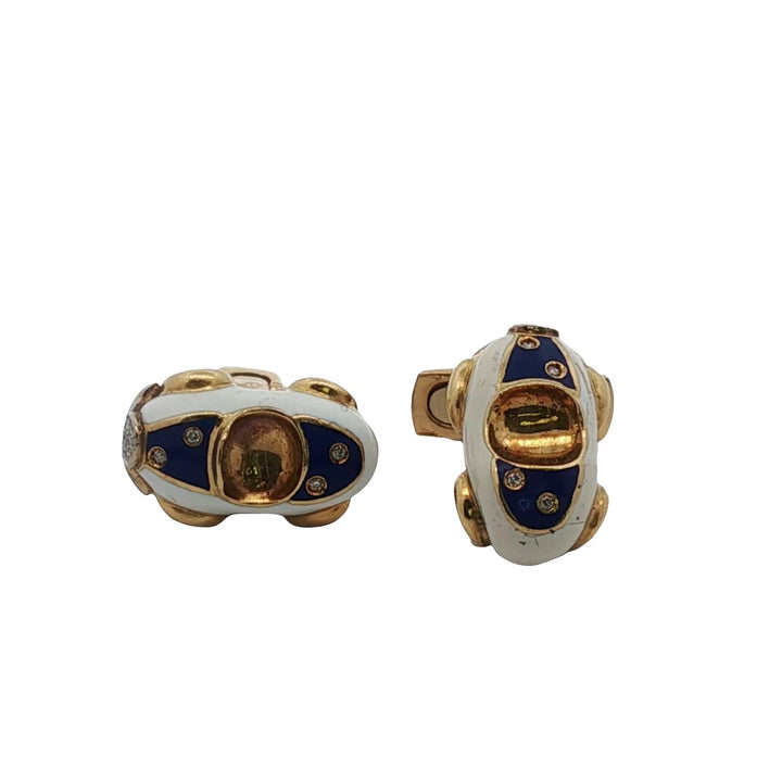 Aaron Basha 18KYG Diamond Blue White Car Cufflinks