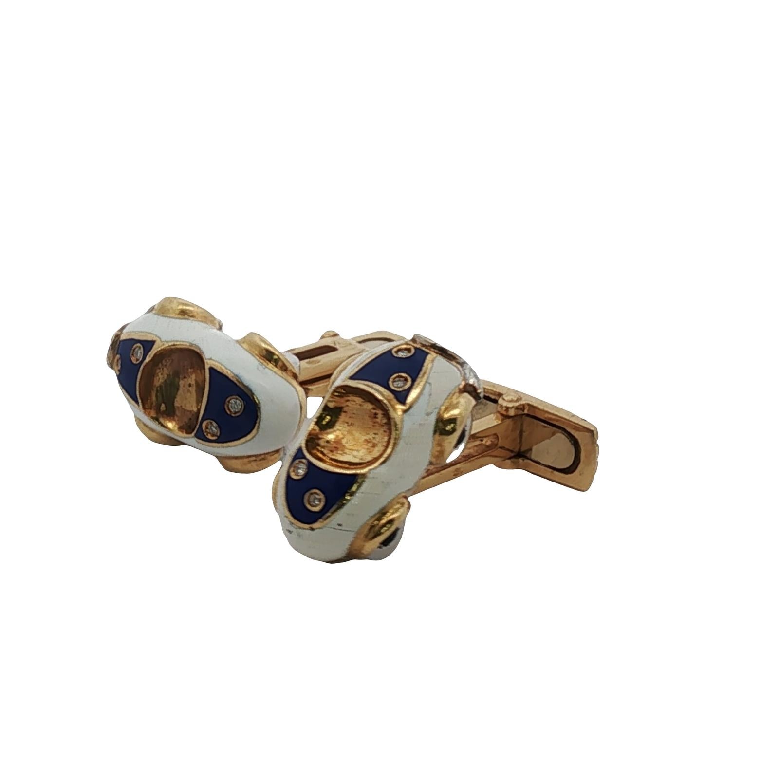 Aaron Basha 18KYG Diamond Blue White Car Cufflinks