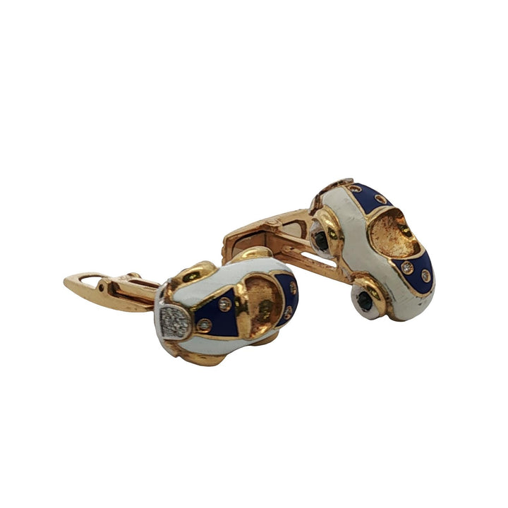 Aaron Basha 18KYG Diamond Blue White Car Cufflinks