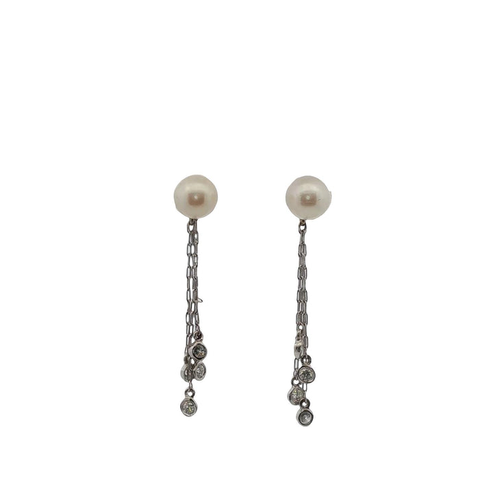 Pearl Diamond Drop Earrings 14 Karat White Gold