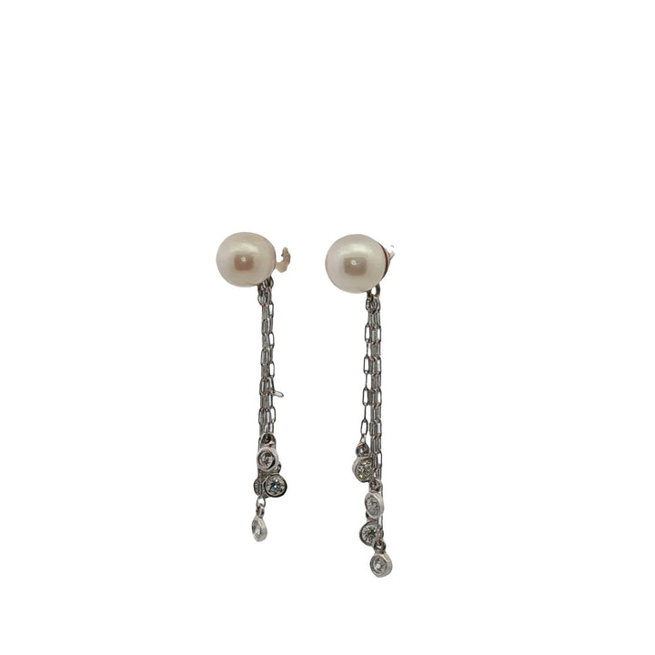 Pearl Diamond Drop Earrings 14 Karat White Gold
