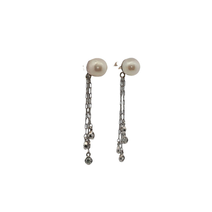 Pearl Diamond Drop Earrings 14 Karat White Gold