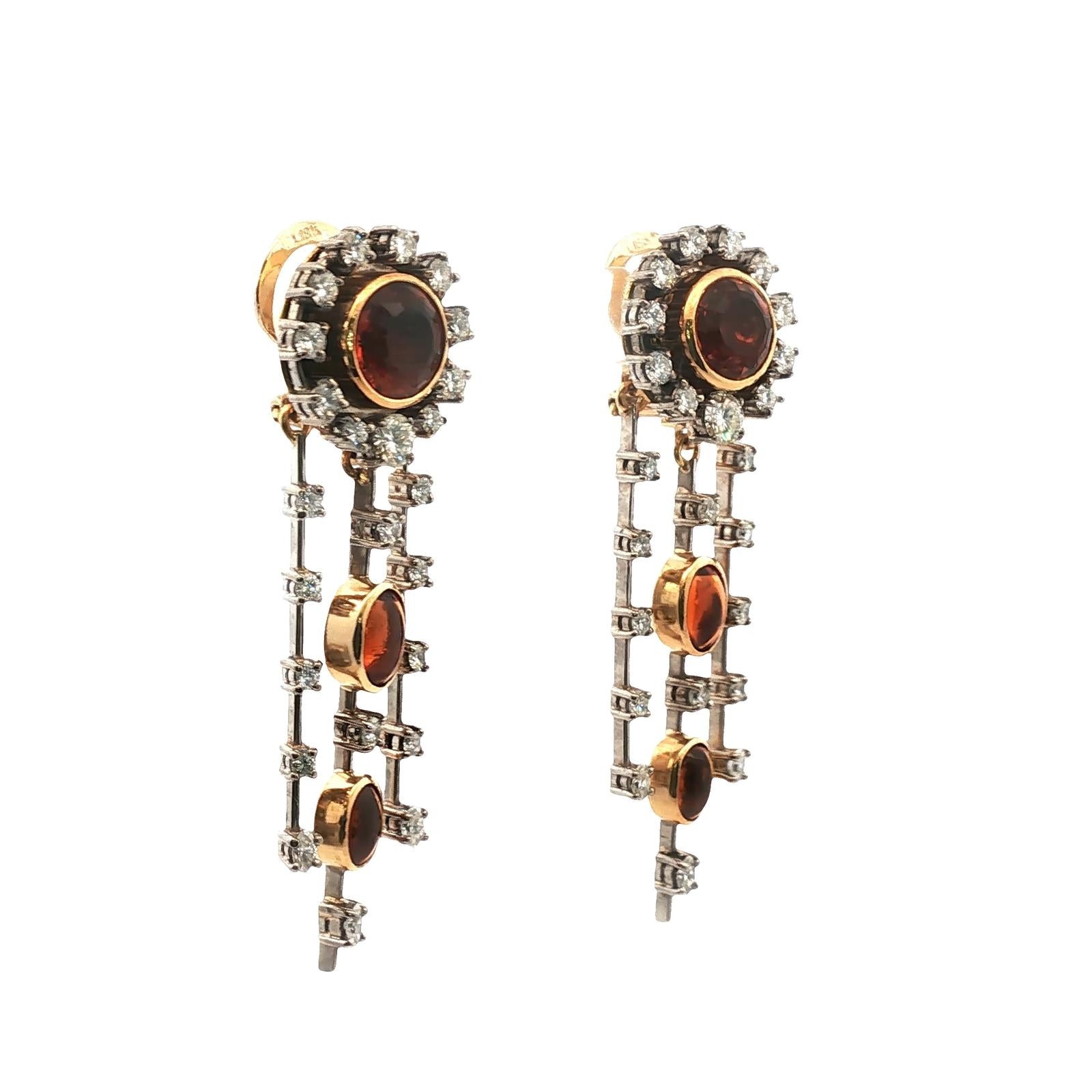 Diamond Citrine Drop 18 Karat Two Tone Gold Leverback Earrings