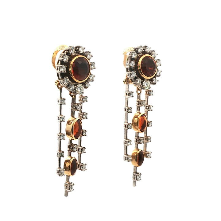 Diamond Citrine Drop 18 Karat Two Tone Gold Leverback Earrings