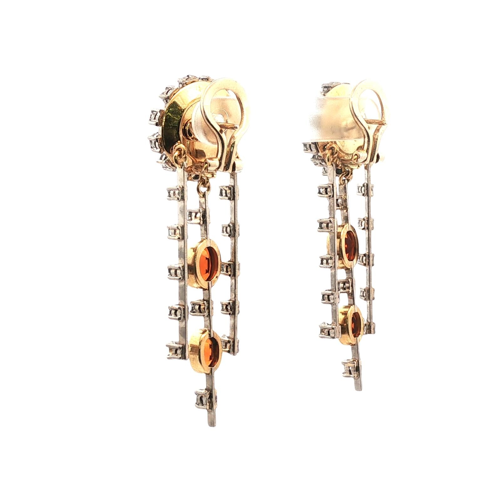 Diamond Citrine Drop 18 Karat Two Tone Gold Leverback Earrings