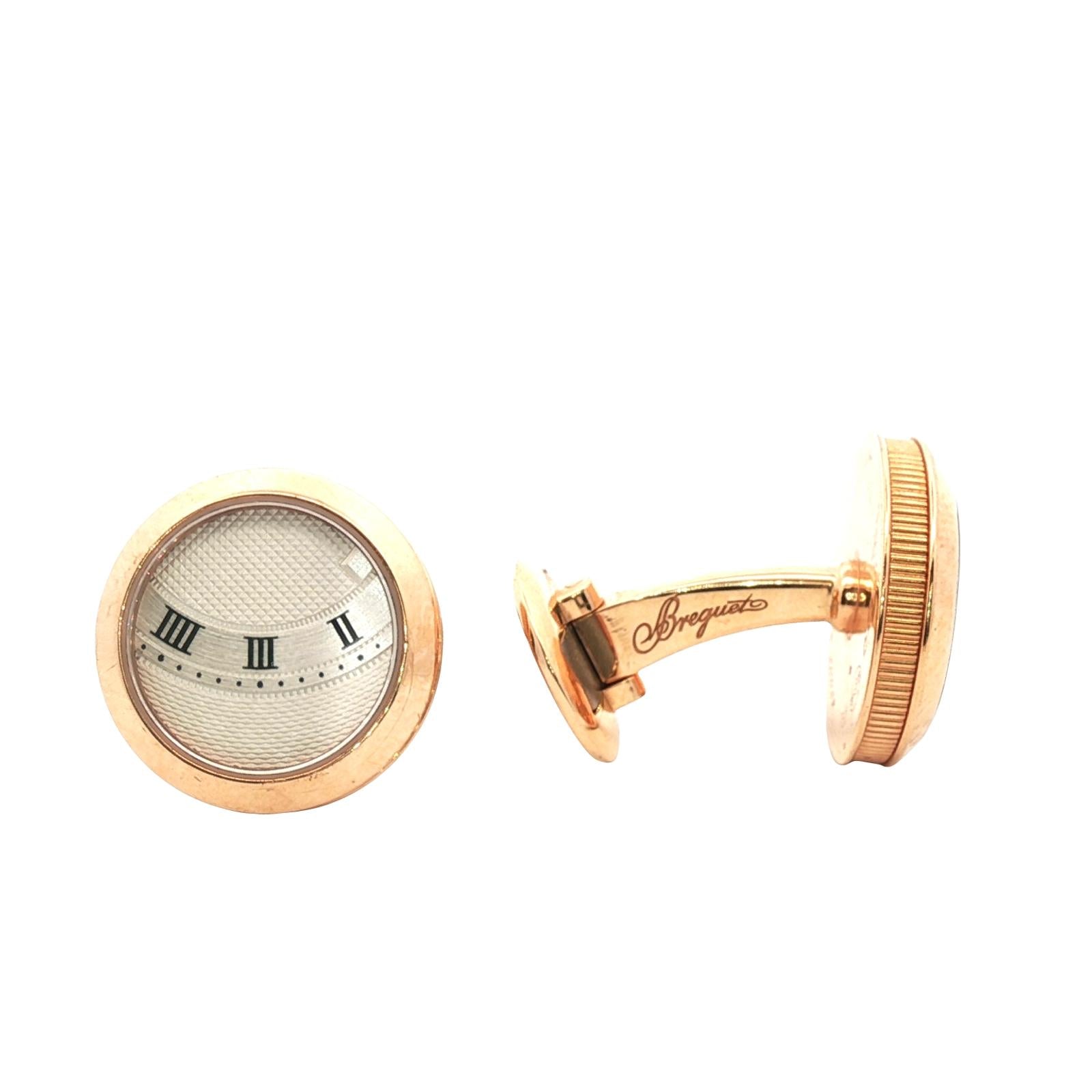 Breguet Cadran Guilloche Round Shape 18 Karat Rose Gold Cufflinks
