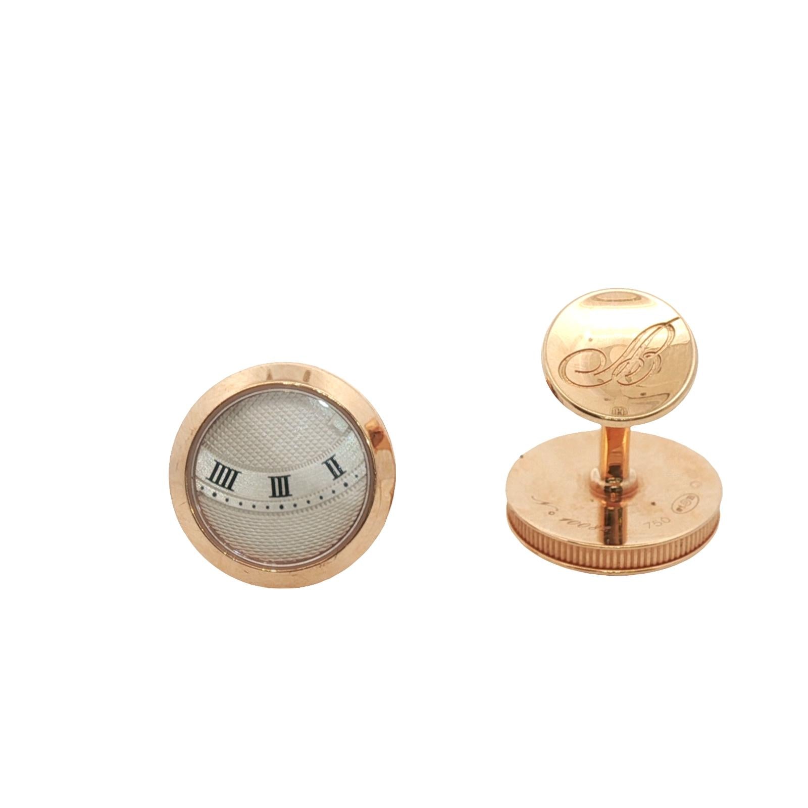 Breguet Cadran Guilloche Round Shape 18 Karat Rose Gold Cufflinks