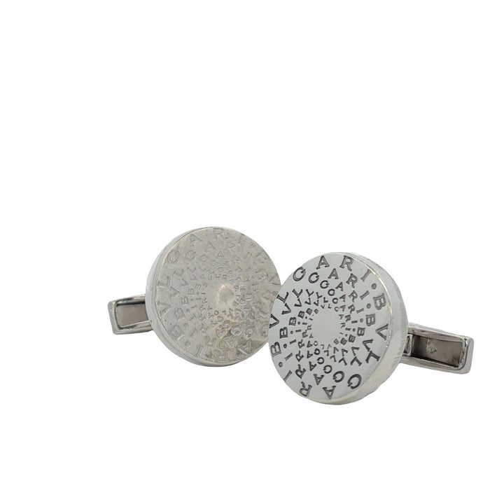 Late 20th Century Bvlgari Sterling Silver Round Logo Cufflinks